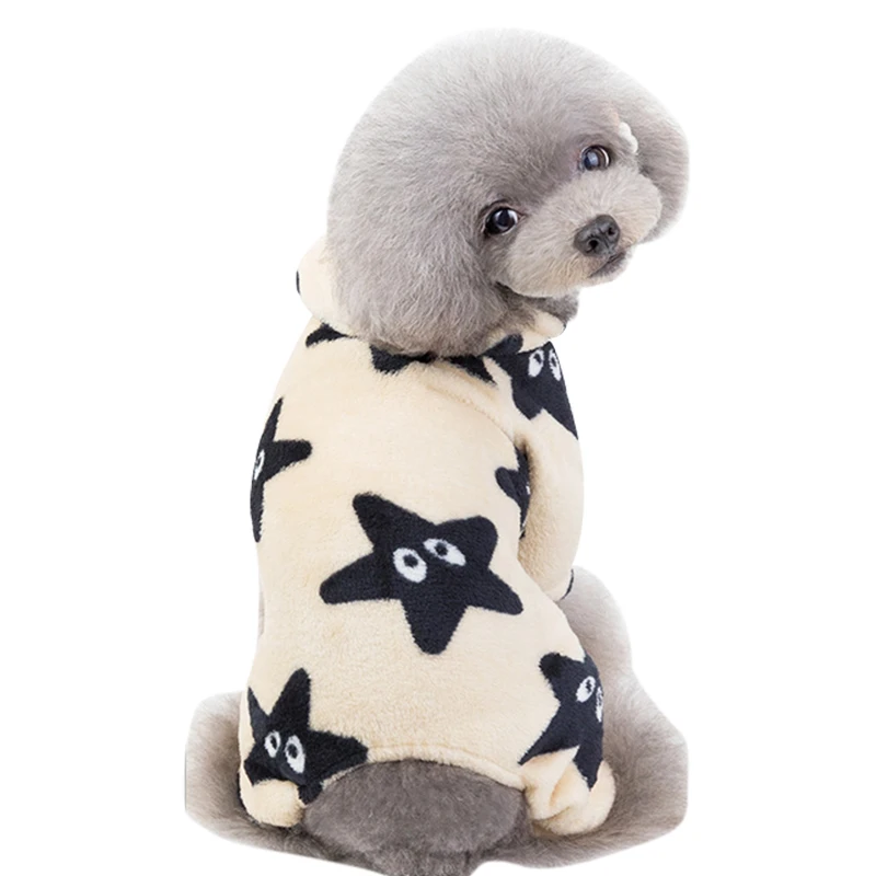 Теплая одежда для собак, худи собачья Пижама комбинезон для щенка кошка одежда для маленьких пальто для собак куртка одежда для домашних животных пентаграмма полосатый узор - Цвет: Белый