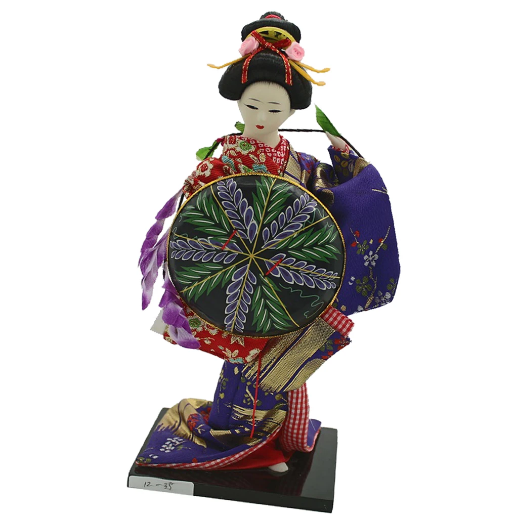 12inch 30cm Geisha Japanese Doll Folk Kimono Doll Maiko Doll Puppet Stand on Base, for Home and Hotel Display Decor