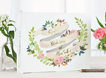 

Custom Floral rustic Wedding Guestbook Hardcover foil elegant bridal shower sign in book personalized birthday greenery album