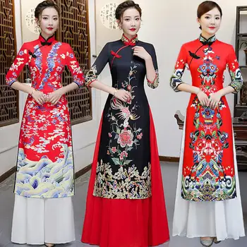 

Qipao Dress Chinese Traditional Women Embroidery Flower Cheongsam Novelty Chinese Party Dress Chinese Traditional Dress