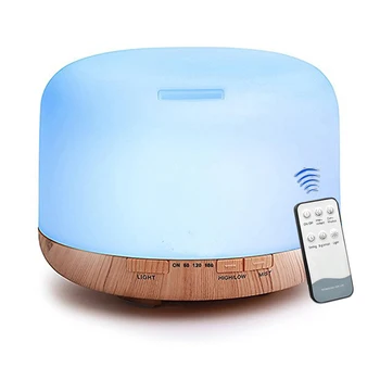 

550ML Air Humidifier Essential Oil Aromatherapy Diffuser With Wood Grain Remote Control 7 Changing Color LED Lighta For Home