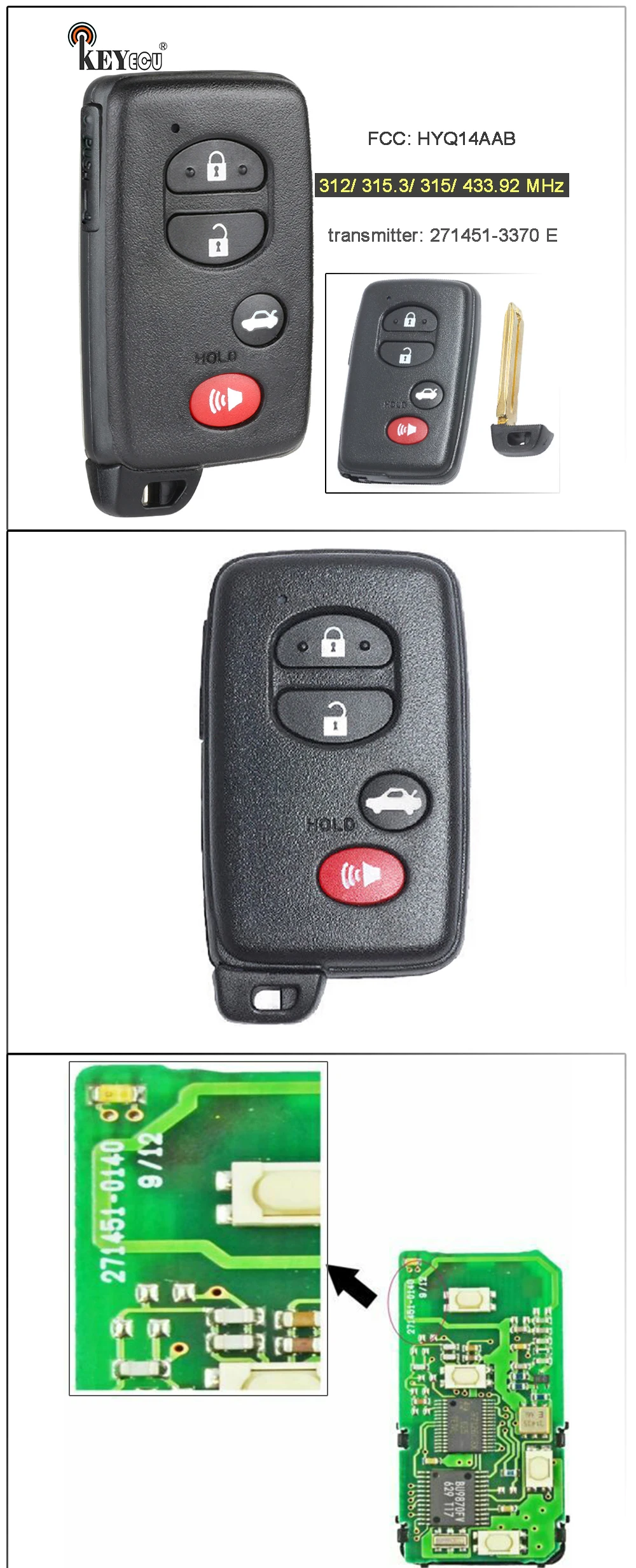 Keyforkess A433 F433 27145-0140 / 27145-3370 / 27145-5290 Smart Remote Car Key Fob per Toyota Avalon Camry Corolla 2007-2013 5 Keyforkess A433 F433 27145-0140 / 27145-3370 / 27145-5290 Smart Remote Car Key Fob per Toyota Avalon Camry Corolla 2007-2013 - Hc937a0e19c3747f3b61422b043f6d45aX