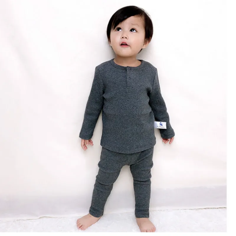 Conjuntos de Pijama para o Bebê com Nervuras com Calças Novas Crianças Roupas Meninas Meninos Macio Manga Longa Primavera Outono Inverno Menino 2020