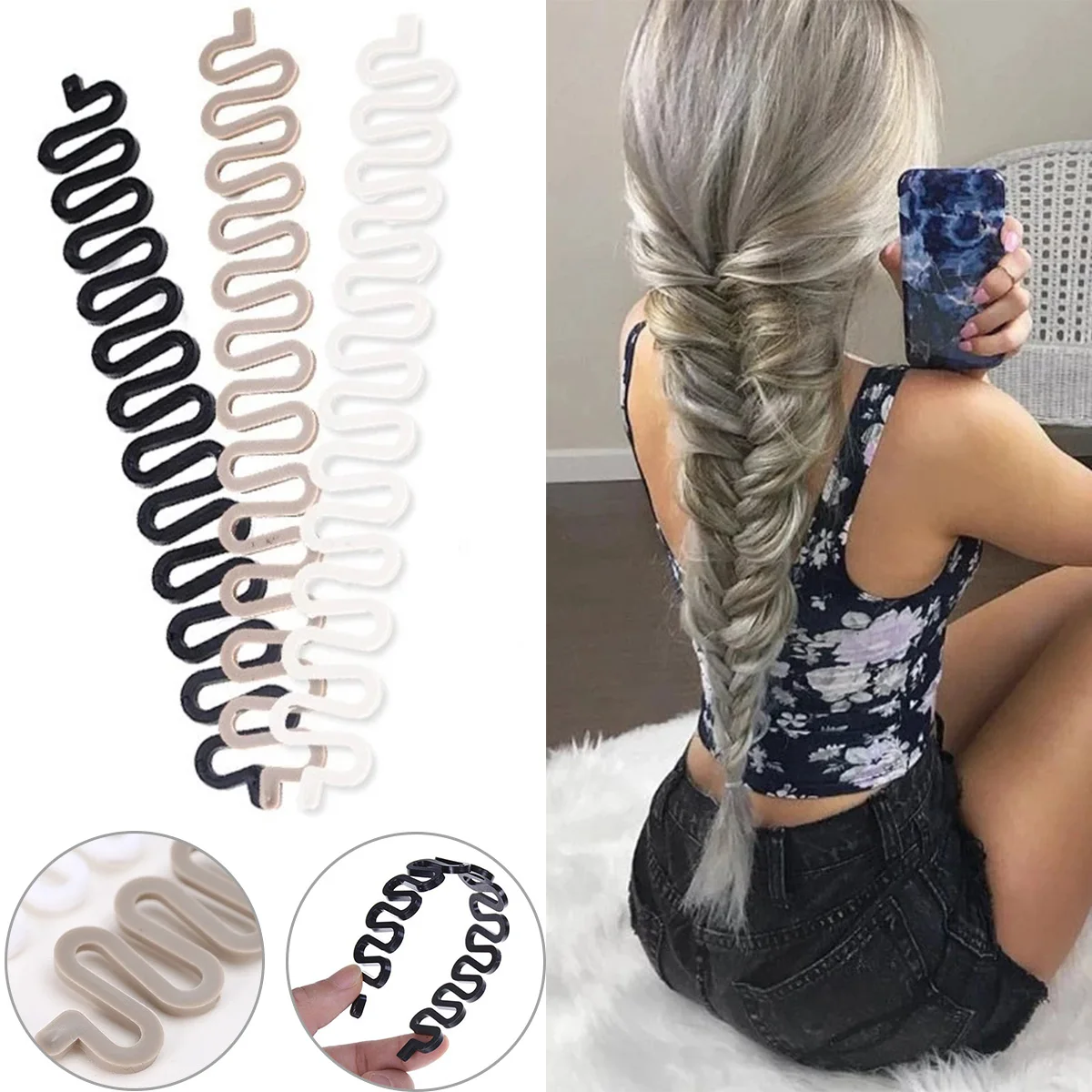 

Ролик для плетения волос, легко скручивающийся инструмент для укладки, зажим для волос во французском стиле, аксессуары для женщин и девушек, черный, белый, 18, 5 х2, 5 см