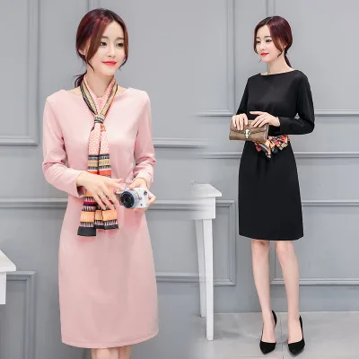 

2016 Autumn Clothing New Style Korean-style Large Size Long Sleeve Waist Hugging Slimming Shirred Base Skirt Dress Women's Fashi