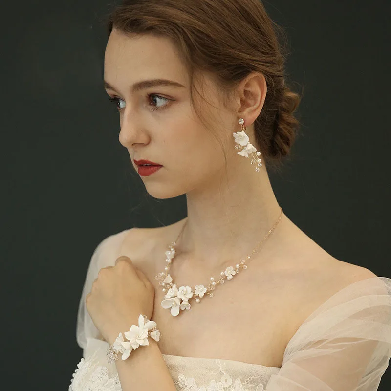 SLBRIDAL Стразы австрийский кристалл жемчуг керамический цветок Свадебный комплект