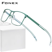 FONEX puro titânio óculos quadro masculino quadrado miopia prescrição óptica armação homem 2020 novo silicone eyewear 8553
