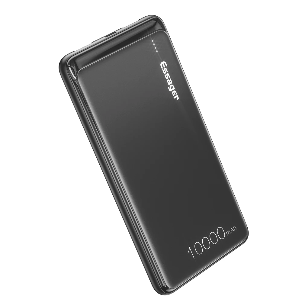 Essager 10000 мАч тонкий внешний аккумулятор портативное Внешнее зарядное устройство для iPhone Xiaomi Redmi Mi 8 10000 мАч двойной USB светодиодный внешний аккумулятор - Цвет: Черный