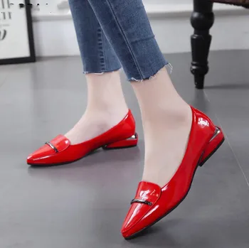 red patent leather flat shoes