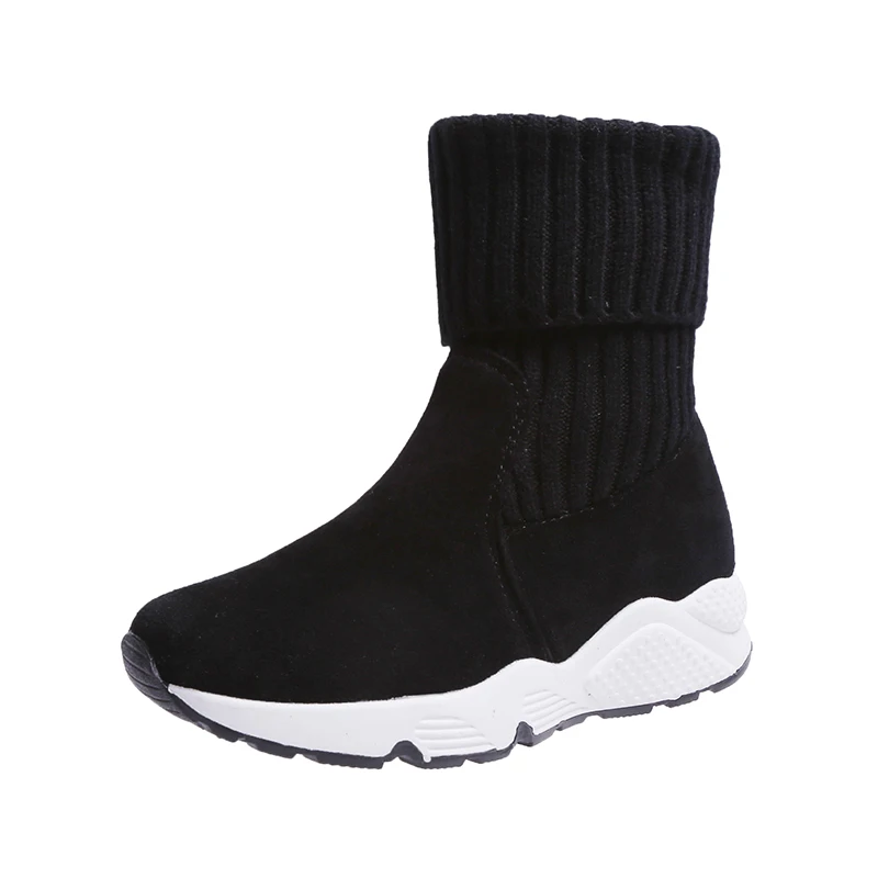 New Ladies Winter Knit Sneakers Women Shoes Designer Winter Sneakers Fur Warm Plush Sport Sock Boots Casual Shoes Female - Цвет: Black