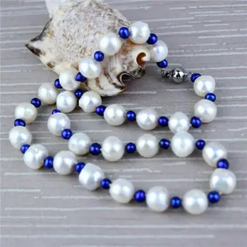 

12mm White Kasumi Navy Off Round Freshwater Pearl Necklace 18"