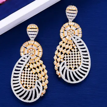 

NEW TRENDY Flowers African Dangle Earrings For Women Wedding Cubic Zirconia DUBAI Bridal Earring Party Jewelry 2020 High Quality