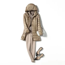 Women Spring and Autumn Puffy Jackets 2021 New Hood Woman Slim White Duck Down Coat Female Portable Fluffy Long Down Coats