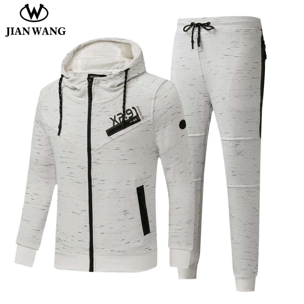 

JIANWANG Men Tracksuit Autumn Winter Zipper Sportswear 2 Piece Sets Men Reflective Print Hoodie Cut and Sew Jacket Pants Sets