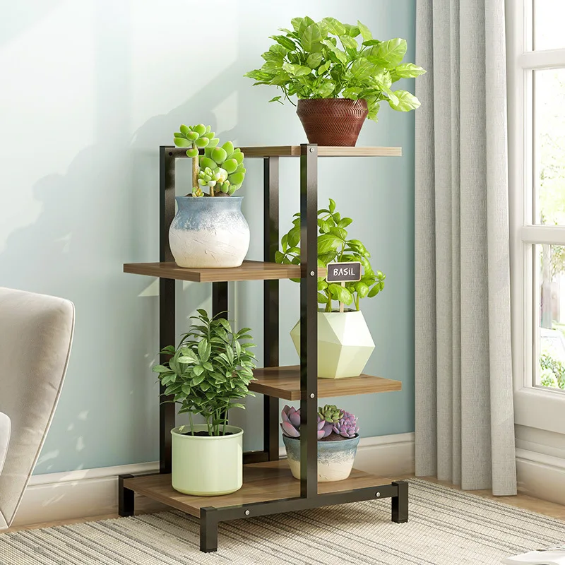 4/6 layers Flower rack Household balcony shelf Living room wood flower pot stand indoor balcony stand planter wood