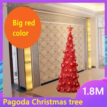 

Ready stock Pagoda Christmas 1.8 M Christmas Tree Package Golden Silver Color Big Red Pagoda Tree Folding Lamp Decorative Tree