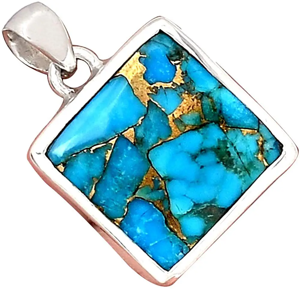 

Genuine BLUE COPPER TURQUOISE Pendant 925 Sterling Silver, 27.8 mm, AP6529