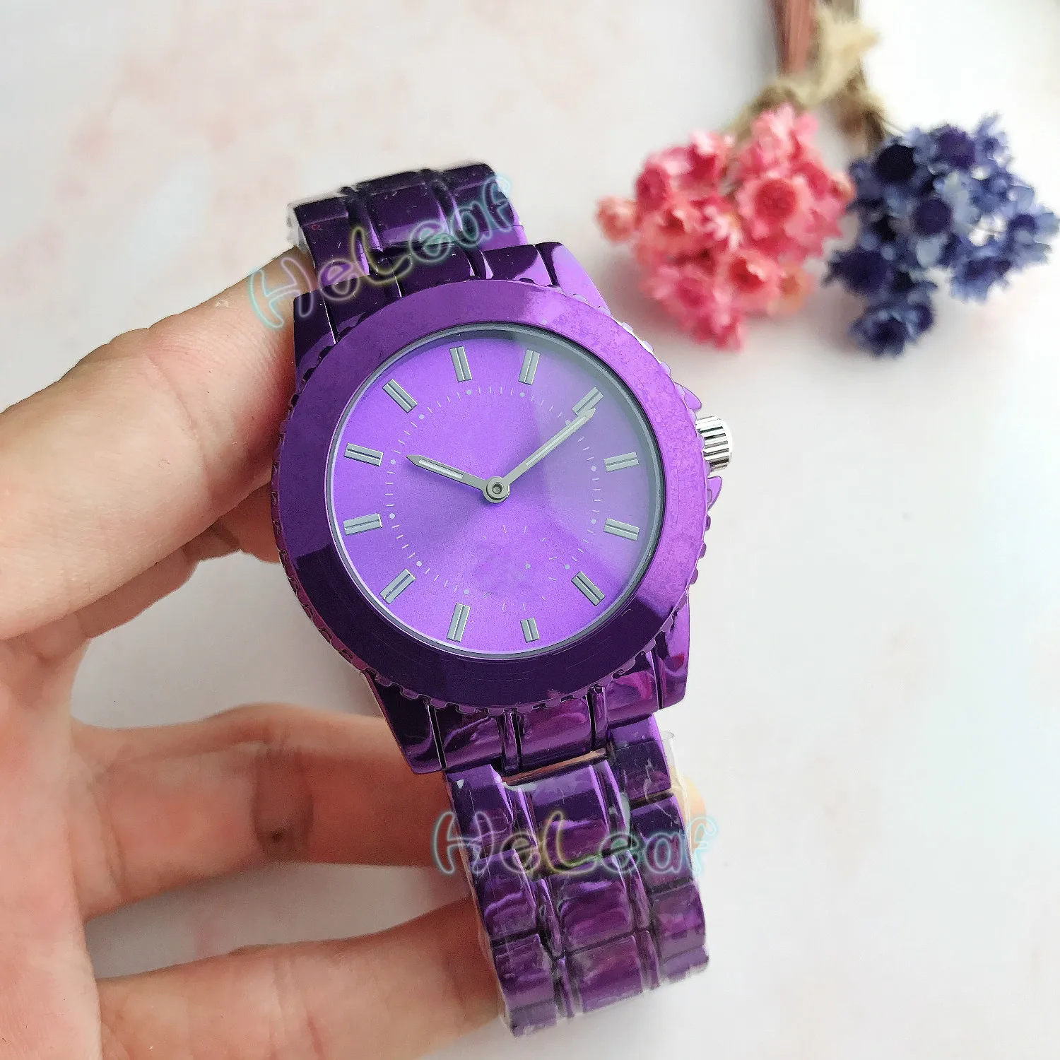 Роскошные женские часы с милым медведем, лидер продаж, Топ Леди, серебро, золото, полностью Стальные кварцевые часы, женские часы, Montre Femme Relogio Feminino - Цвет: purple