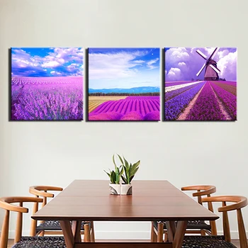 

3 Pieces HD Prints Windmill Lavender Canvas Prints Painting Scenery Wall Art Picture for Living Room Wall Decor Home Decoration