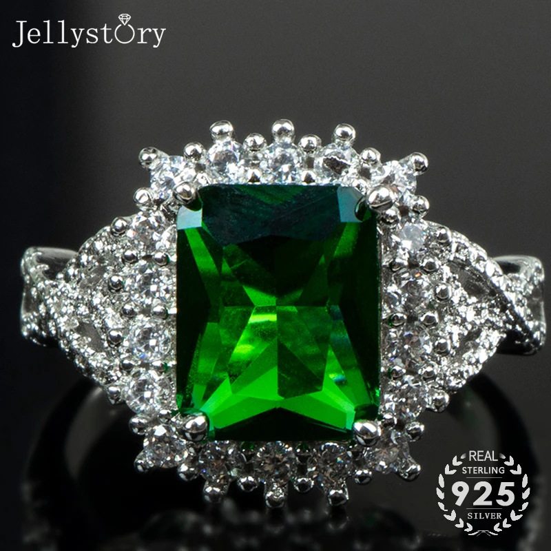 Классическое прямоугольное Изумрудное женское кольцо Jellystory из серебра 925 пробы с