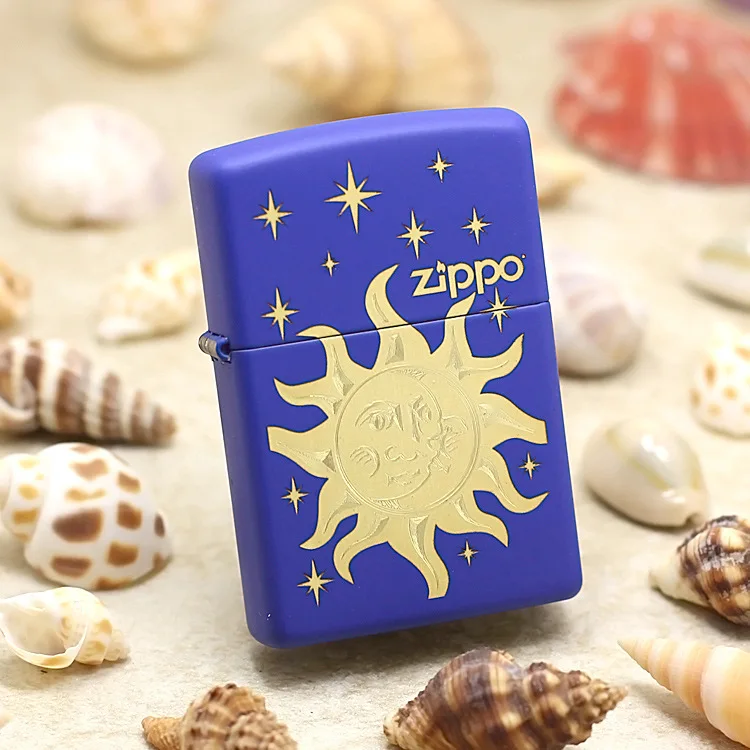 

Genuine Zippo oil lighter copper windproof Blue Stars and Moon cigarette Kerosene lighters Gift With anti-counterfeiting code