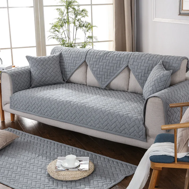 Американский Стиль сплошной хлопчатобумажной ткани на нескользящей подошве для диванов подлокотник спинка дивана Полотенца подушки для секционного дивана украшение дома - Цвет: Grey