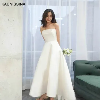 

KAUNISSINA Simple A-line Wedding Dresses Bride Dress Off The Shoulder Wedding Bridal Gowns Lace Up Back Satin Bridal Dress