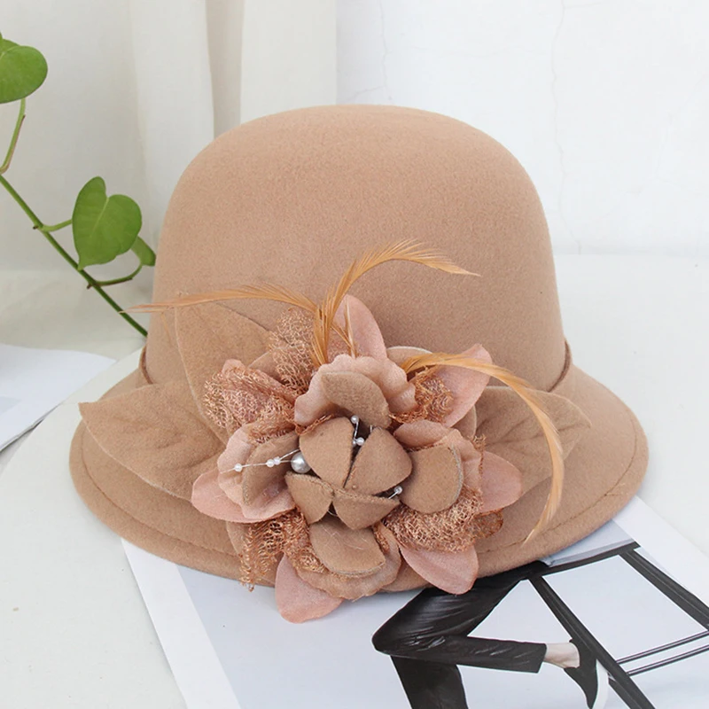 Женская шерстяная шляпа Fedoras с цветочным узором для девочек, шерстяная женская шапка для бассейна, милая Повседневная шерстяная шапка в рыбацком стиле, регулируемая шапка LM074