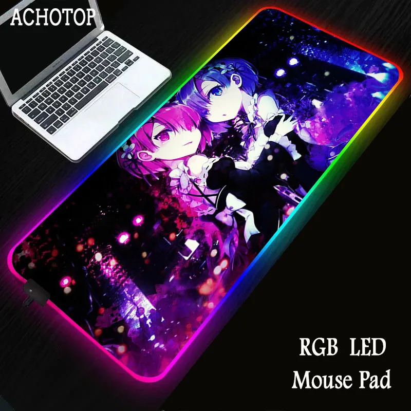 

Rem Re Zero Anime Girl RGB Mouse Pad Gaming Large Computer Gamer pad Backlight Mause Keyboard Desk Mat