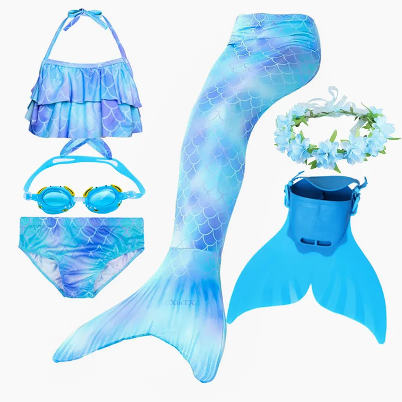 Kids Swimming Mermaid Tail Ariel Costumes Cosplay Bikini Set can add with Monofin Flipper Swimsuit Bating Suit for Girls | Тематическая