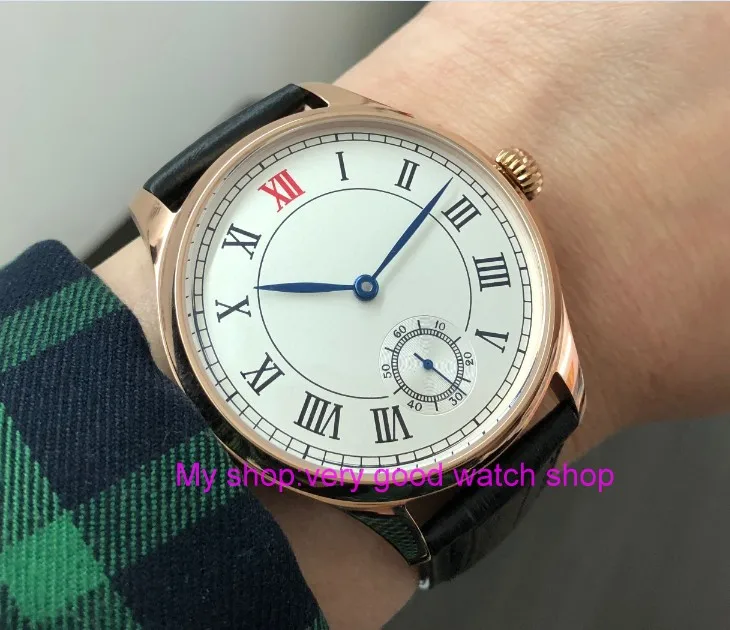 

44mm PARNIS Asian 6498 17 jewels Mechanical Hand Wind movement men's watch White dial Rose gold case Mechanical watches PA79-P8