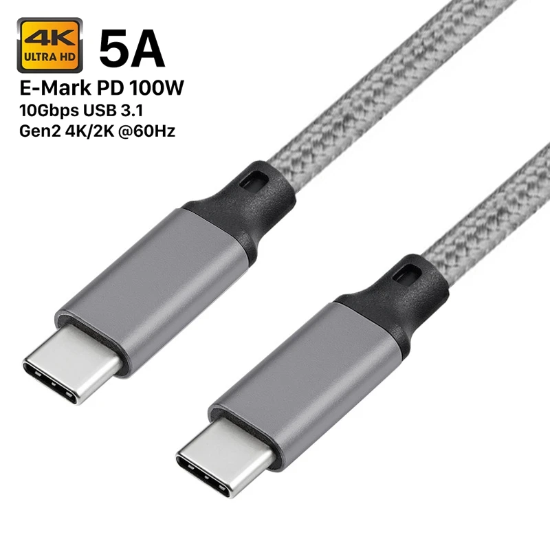 Cabo usb c para usb c 3.1 gen 2, transferência de dados de 10gbps, cabo de monitor de saída de vídeo 4k 100w pd carregamento rápido curto 20cm/30cm/50cm