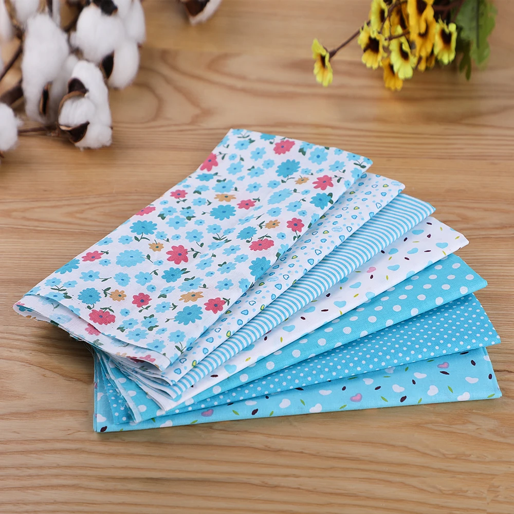 7PCs blue 25x25cm 7 шт. 50X50 см хлопок ткань квадраты комплект Лоскутное Предварительно Лоскутные ткани квадраты для «сделай сам» ручной работы сумка для рукоделия скрапков - Цвет: 7PCs blue 25x25cm