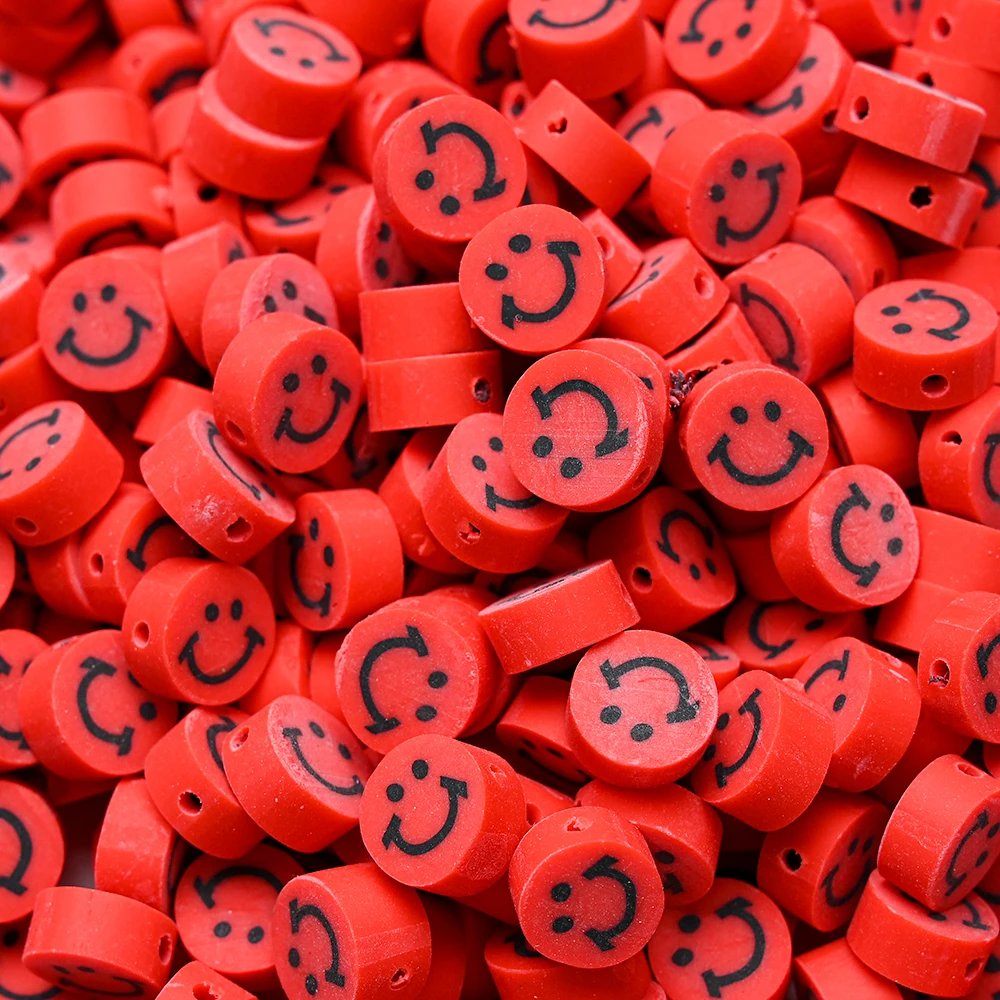 30/50/100pcs10mm Clay Spacer Beads Round Flat Smiley Beads Polymer Clay Beads For Jewelry Making DIY Handmade Accessories