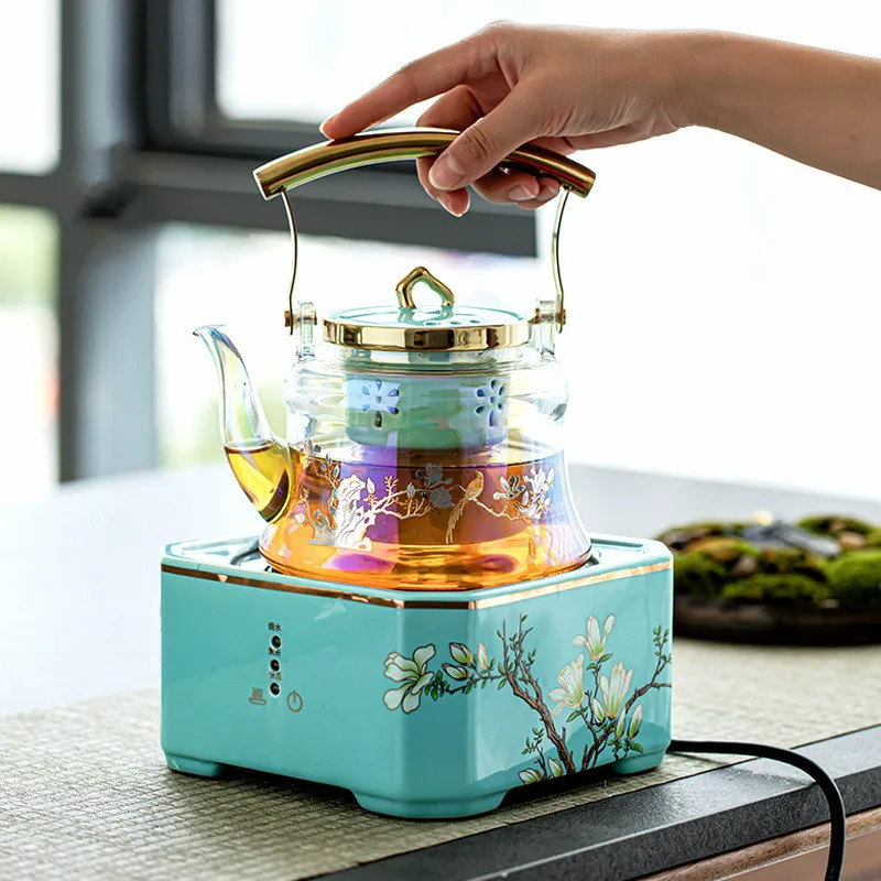 220V 1500w Automatic Insulation Electric ceramic heaters Tea stove boiler 850ml teapot Borosilicate glass three gears two filter
