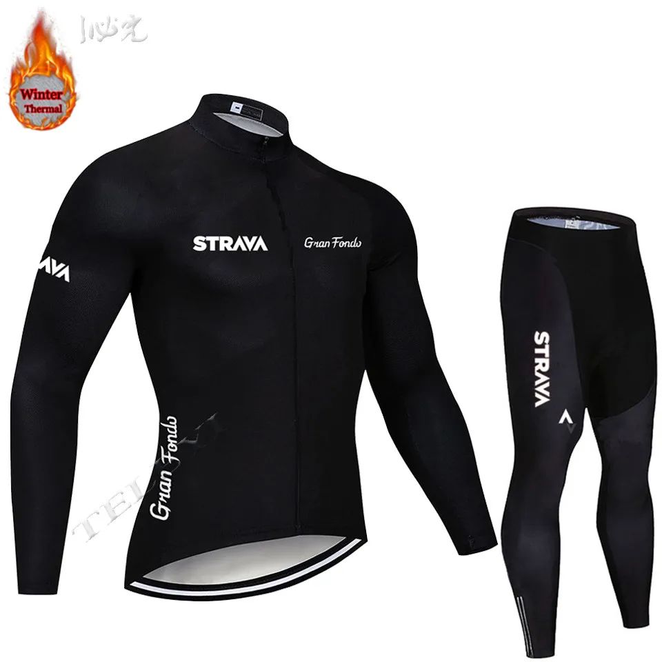 STRAVA зеленый флис мужской Велоспорт Джерси Набор велосипедный зимний Одежда для велоспорта Майо Ropa Ciclismo Invierno костюм