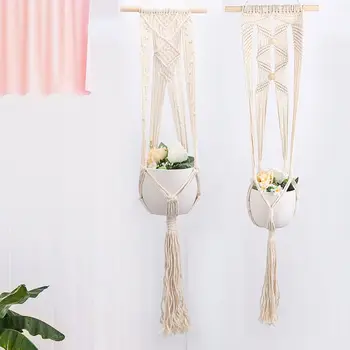

1pc Handmade Macrame Plant Hanger Basket Handmade Rope Pots Plant Holder Flower Phanger for Wall Decoration