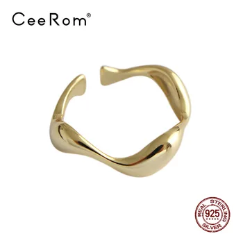 

CeeRom Punk S925 Sterling Silver Rings INS Irregular Wavy Smooth Female Ring Open Silver 925 Ring Fine Jewelry Party Anillos