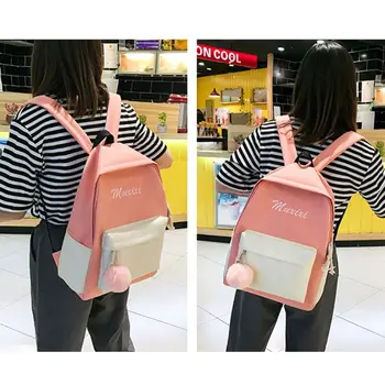 

4pcs Letter Print Canva Backpack Women's Rucksack Travel Schoolbags Shoulder Bag Pencil Case Set