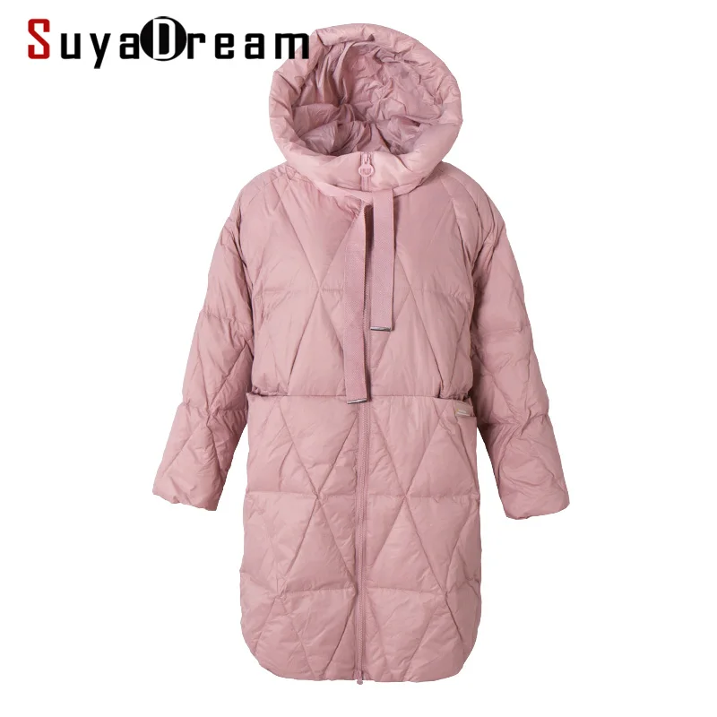 SuyaDream женские пуховые пальто с капюшоном одноцветные стеганые на молнии длинные