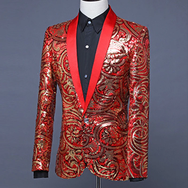 Men's Shawl Collar Stage Performance Suit Coat Fancy Sequin Singer Stage Annual Performance Costume Jacket Men Blazer Men's Shawl Collar Stage Performance Suit Coat Fancy Sequin Singer Stage Annual Performance Costume Jacket Men Blazer