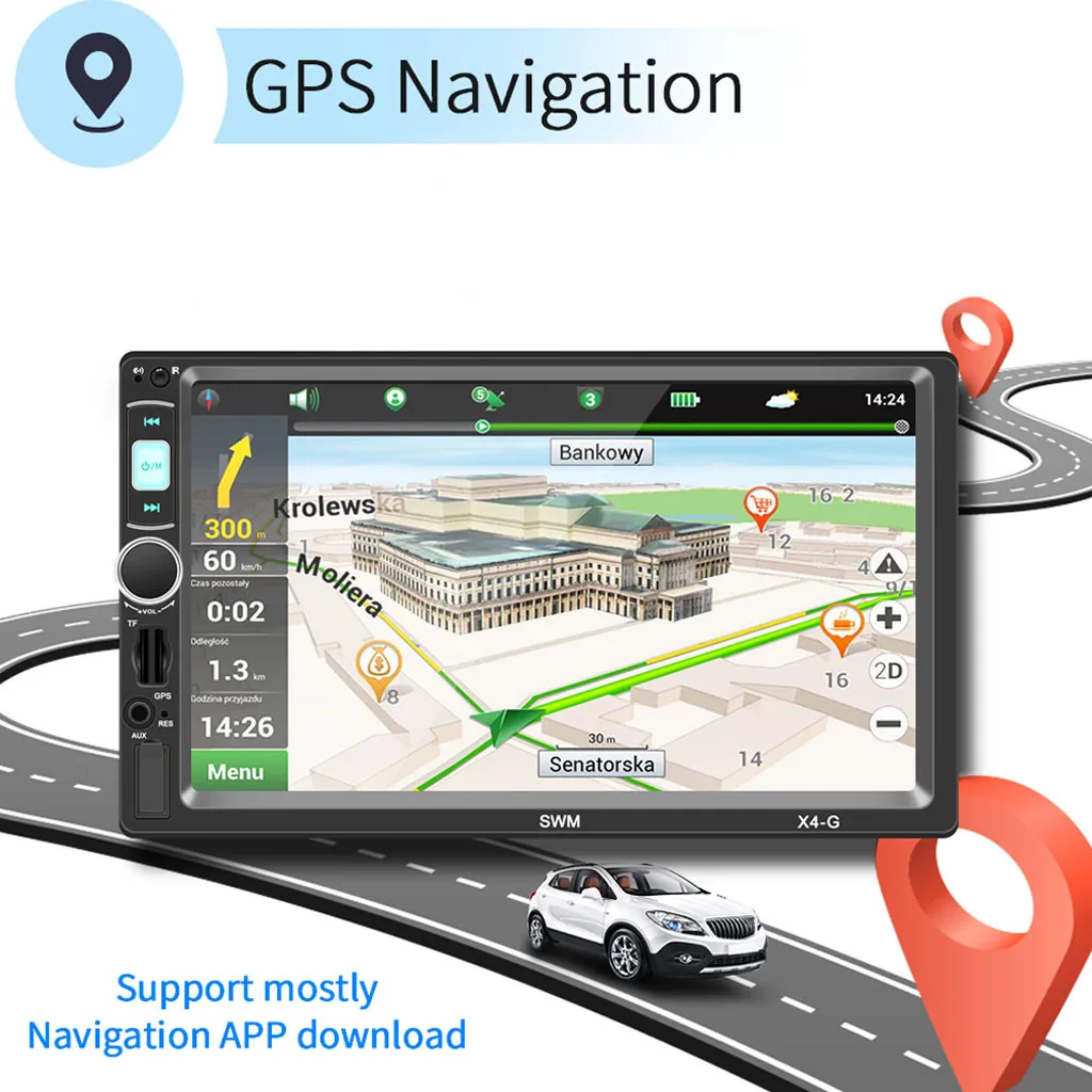 

X-4G 7IN Car Stereo MP5 Player FM Video Radio BT Music GPS Navigation RCA AUX USB Bluetooth Audio Car Radio Multimidia MP5