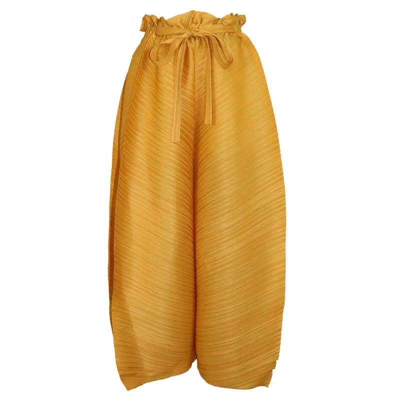 yellow LANMREM, новинка, модные женские брюки, широкие, свободные, свободный размер, с бантом, высокая талия, эластичные, для женщин, брюки WG55107 - Цвет: yellow