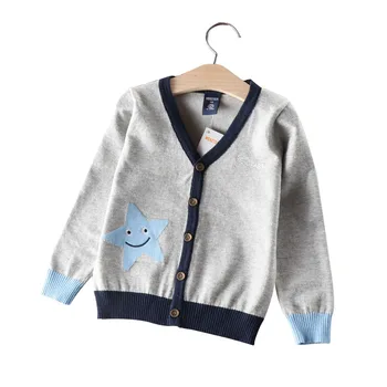 

Smile Star Baby Boy Sweater Patchwork Children Knitting Cardigan Buckle Closure Deep V-Neck Pullovers Cotton Blends Kids Autumn