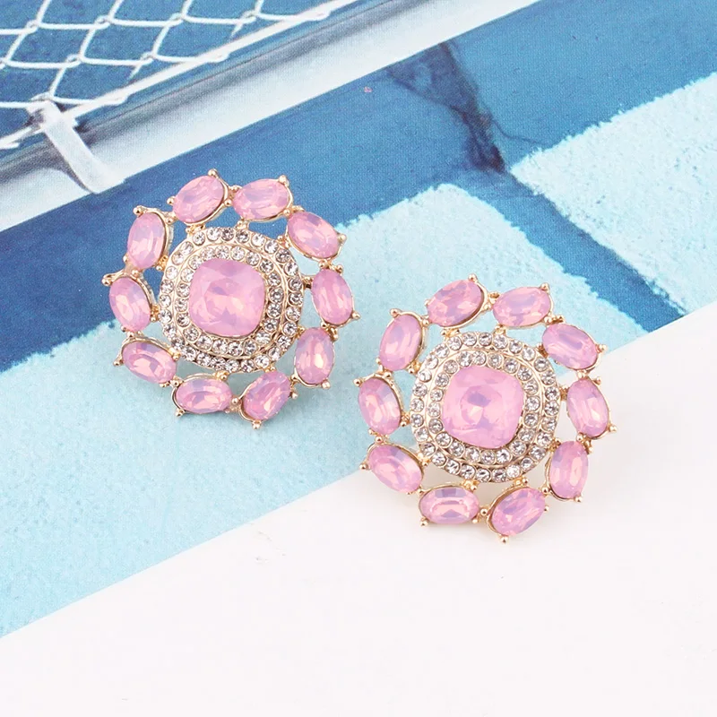 opal pink Роскошные Стразы, инкрустированные золотой цвет, металлические петли, висячие серьги, двойные круги, подвеска, висячие серьги, женские вечерние ювелирные изделия - Окраска металла: opal pink