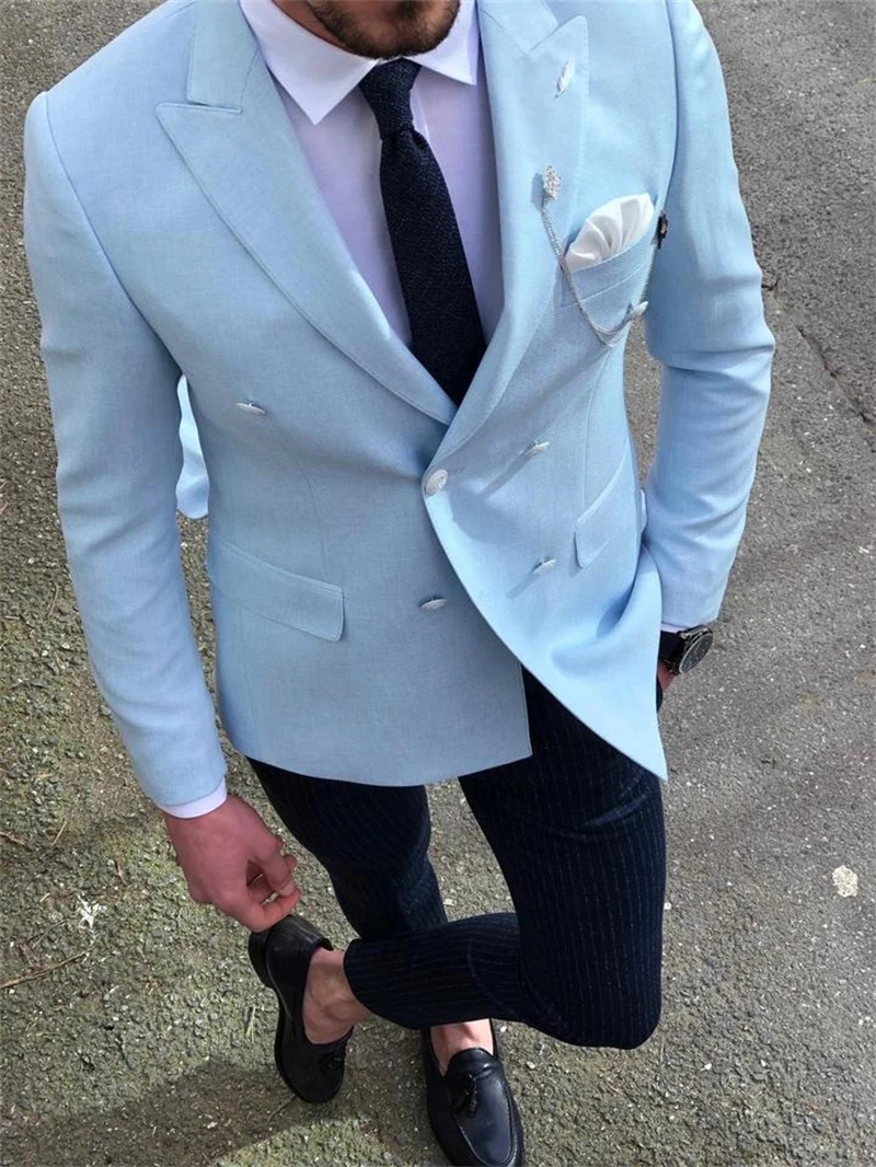 Light Blue Double Breasted Jacket Black 