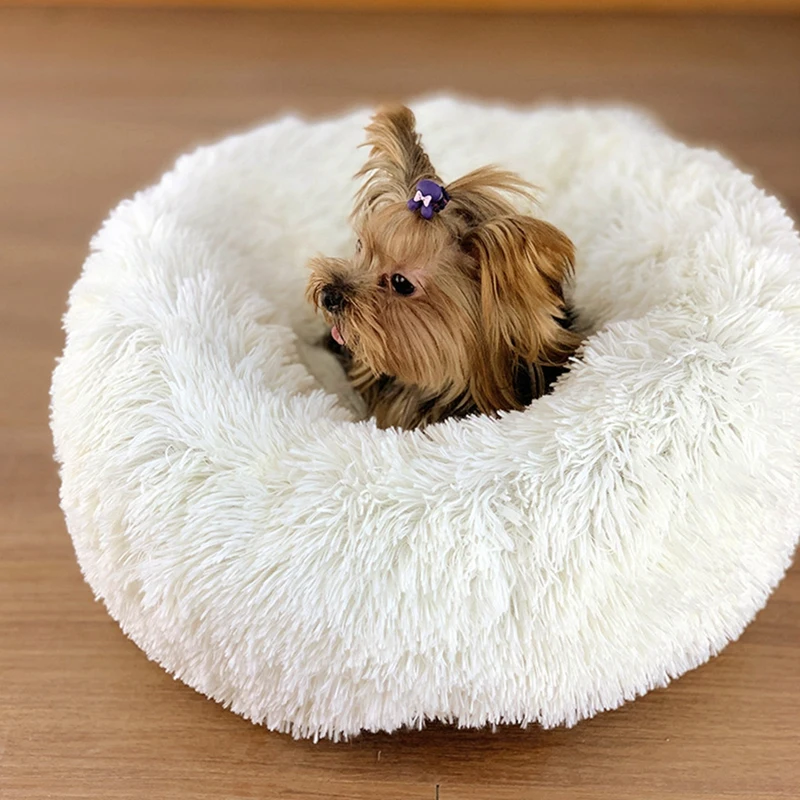 Round Plush Cat Dogs Bed House Soft Long Plush Cat Bed Round Pet Dog Bed For