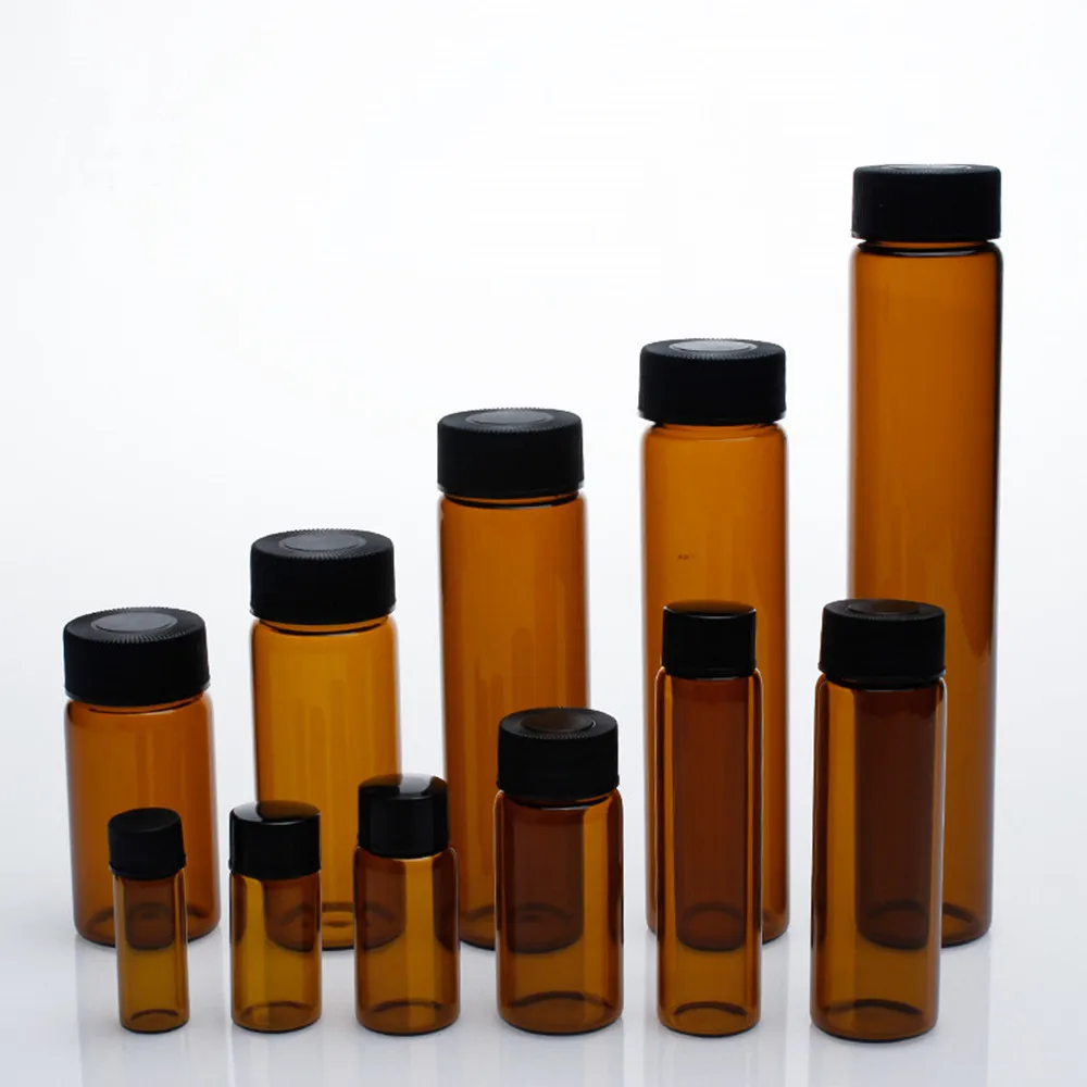 

20pcs 3/510/15/20/30/40/50ml Lab Brown Glass Sample Bottle Brown Reagent Vial with Screw Plastic Cap and PE Pad