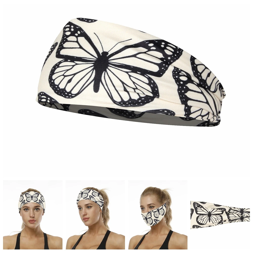 Fashion Printed Yoga Elastic Hair Band Sport Headband Gym Anti-Slip Slim Hair Band Women Fitness Antiperspirant Headband Turban sports headbands flower print headbands