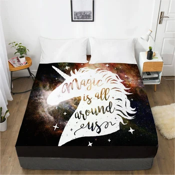 

Unicorn Cartoon Fitted Sheets Mattress Cover With Elastic Band 3D Bed Sheet LinensFor Baby Kids Child Girls Boys 160x200 200x200